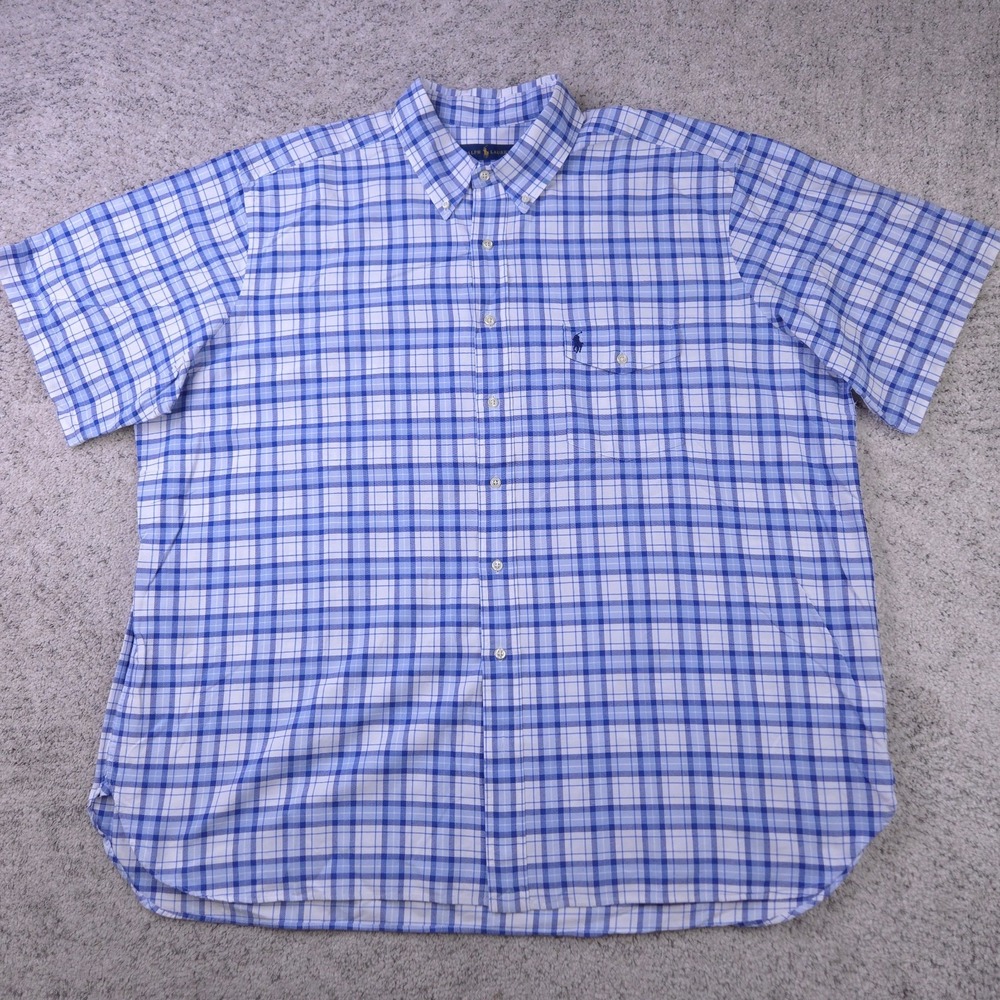Polo Ralph Lauren Shirt Mens 2XB 2X Big Plaid Short Sleeve Button Pony Logo GUC